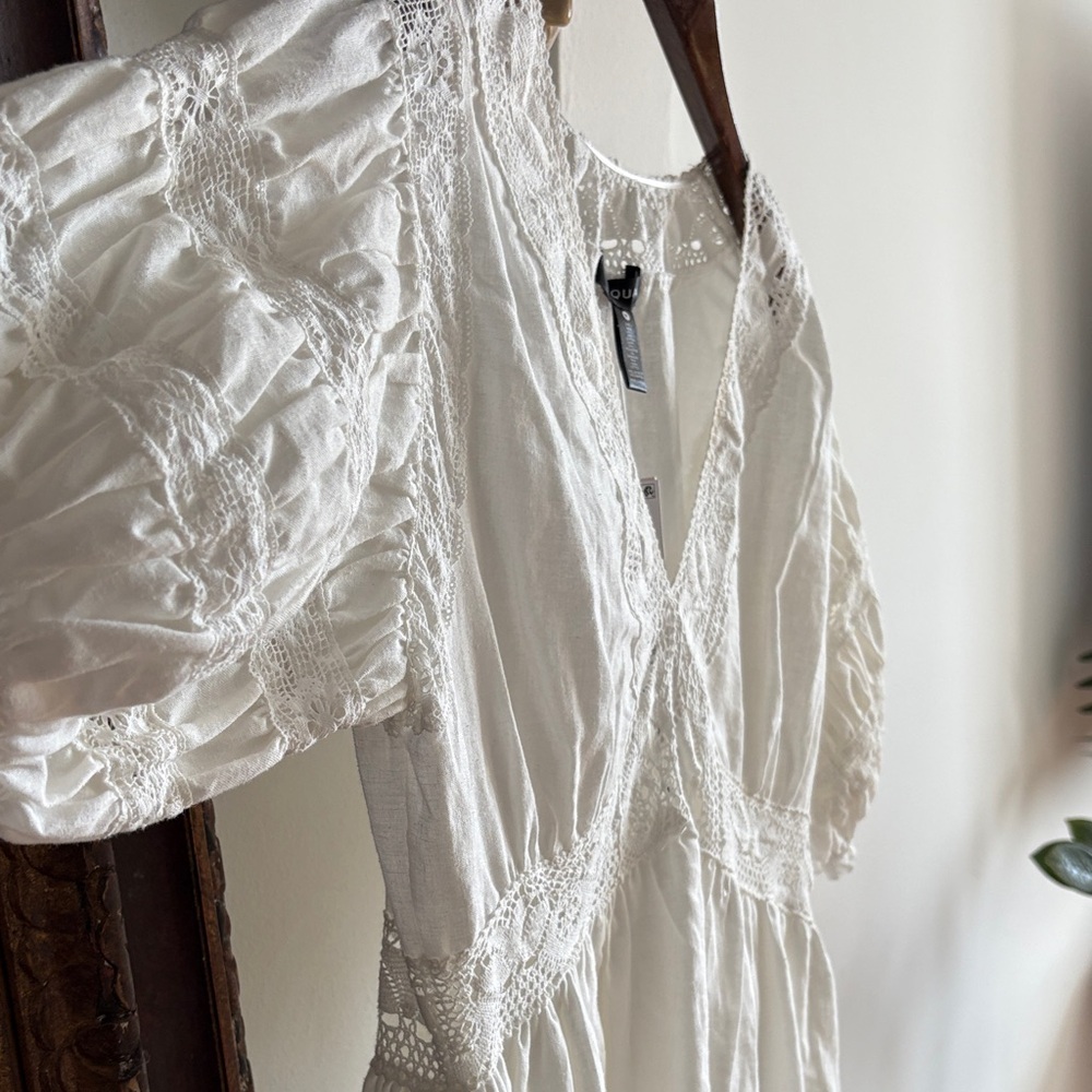 AQUA White Crochet Accent Dress